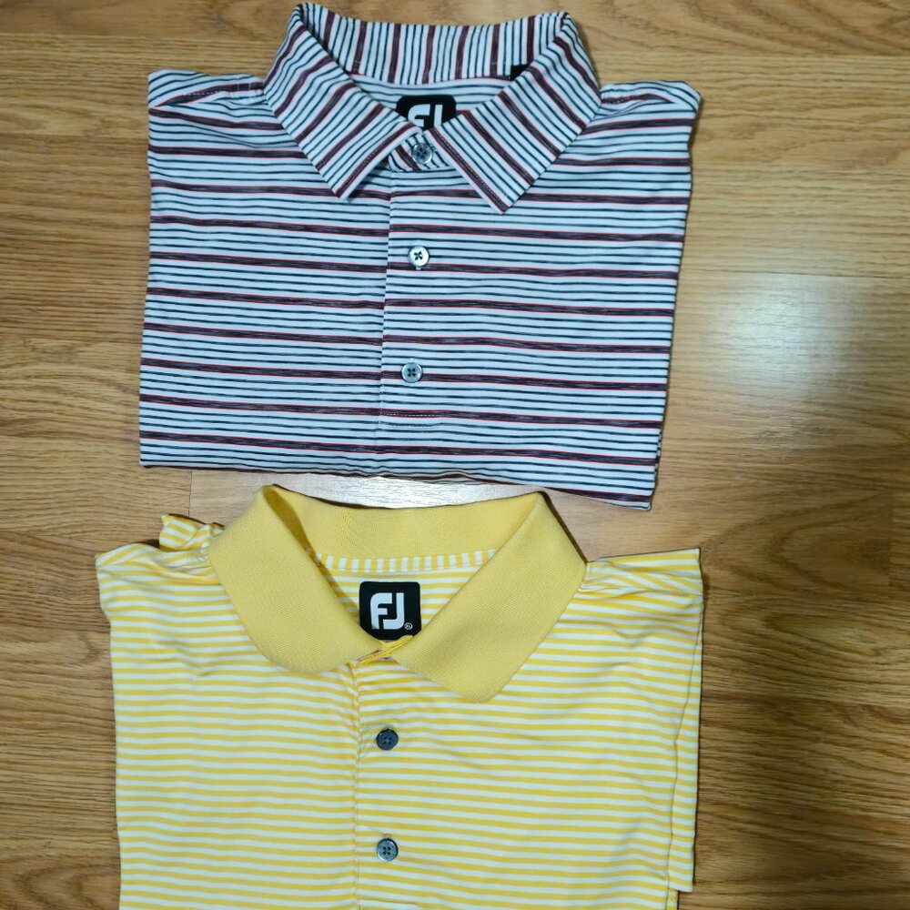 Footjoy FJ Shirt Lot Mens XL Red White - yellow Stripe Golf Performance Stretch